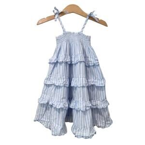 Seed Heritage Spaghetti Strap with Ruffle Dress Metallic Blue White Silver 2T